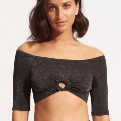 Seafolly Ladies Poolside Twist Ring Crop Top - Sepia -Seafolly shop 31402 959 Sepia 3