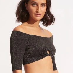 Seafolly Ladies Poolside Twist Ring Crop Top - Sepia -Seafolly shop 31402 959 Sepia 4