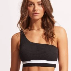 Seafolly Ladies Slice Of Splice One Shoulder Top - White -Seafolly shop 31408 990 White 3