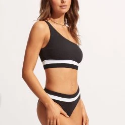 Seafolly Ladies Slice Of Splice One Shoulder Top - White -Seafolly shop 31408 990 White 5