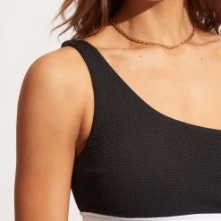 Seafolly Ladies Slice Of Splice One Shoulder Top - White -Seafolly shop 31408 990 White 7