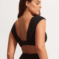 Seafolly Ladies Second Wave Cap Sleeve Top - Black -Seafolly shop 31416 968 Black 6