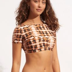 Seafolly Ladies High Tide Short Sleeve Top - Copper Tan 10 Seafolly Ladies High Tide Short Sleeve Top - Copper Tan -Seafolly shop 31419 979 Copper 20Tan 4