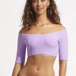 Seafolly Ladies Capri Off Shoulder Crop Top - Wild Rose -Seafolly shop 31421 987 WildRose 3
