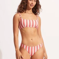 Seafolly Ladies Cabana Gathered Strap Bralette - Sunkissed Coral