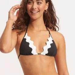Seafolly Ladies Gia Ric Rac Longline Slide Tri - Black -Seafolly shop 31437 717 Black 4