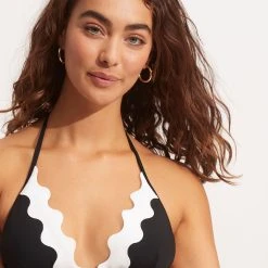 Seafolly Ladies Gia Ric Rac Longline Slide Tri - Black -Seafolly shop 31437 717 Black 7