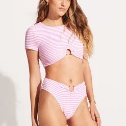 Seafolly Ladies Sorrento Stripe Short Sleeve Ring Crop Top - Parfait Pink 10 Seafolly Ladies Sorrento Stripe Short Sleeve Ring Crop Top - Parfait Pink -Seafolly shop 31443 027 ParfaitPnk 5