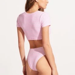 Seafolly Ladies Sorrento Stripe Short Sleeve Ring Crop Top - Parfait Pink 11 Seafolly Ladies Sorrento Stripe Short Sleeve Ring Crop Top - Parfait Pink -Seafolly shop 31443 027 ParfaitPnk 6