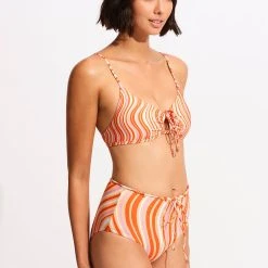 Seafolly Ladies Mod Squad Drawstring Keyhole Bralette - Mandarin 9 Seafolly Ladies Mod Squad Drawstring Keyhole Bralette - Mandarin -Seafolly shop 31445 050 Mandarin 5
