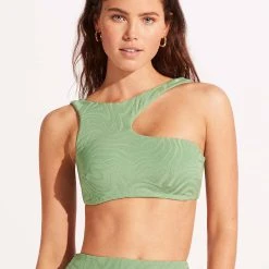 Seafolly Ladies Second Wave Assymetrical Tank - Palm Green