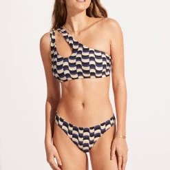 Seafolly Ladies Modern Take One Shoulder Cut Out Bralette Bikini Top - Black