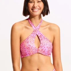 Seafolly Ladies Sea Skin Cross Front Bra Bikini Top - Fuchsia Rose