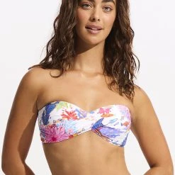 Seafolly Ladies Under The Sea Twist Bandeau Bikini Top - White