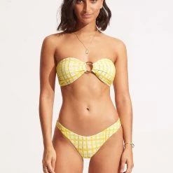 Seafolly Ladies Amalfi Check High Cut Pant - Lime Light