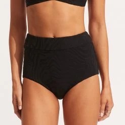 Seafolly Ladies Second Wave High Waisted Pant - Black 11 Seafolly Ladies Second Wave High Waisted Pant - Black -Seafolly shop 40558 968 Black 3
