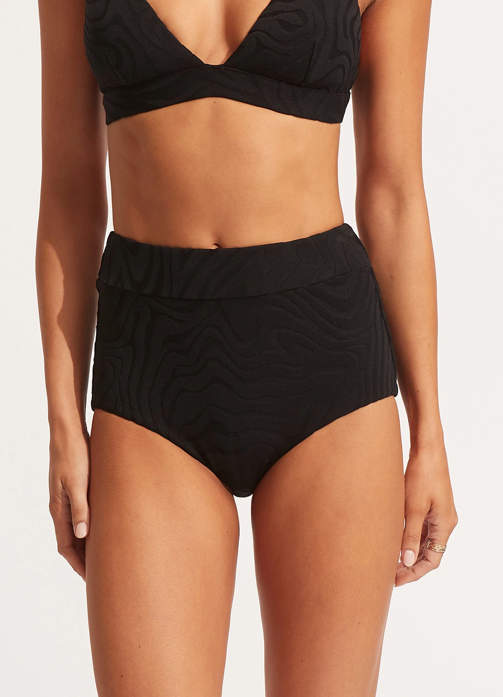 Seafolly Ladies Second Wave High Waisted Pant - Black 5 Seafolly Ladies Second Wave High Waisted Pant - Black - Image 3