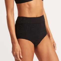 Seafolly Ladies Second Wave High Waisted Pant - Black 12 Seafolly Ladies Second Wave High Waisted Pant - Black -Seafolly shop 40558 968 Black 4