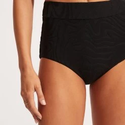 Seafolly Ladies Second Wave High Waisted Pant - Black 14 Seafolly Ladies Second Wave High Waisted Pant - Black -Seafolly shop 40558 968 Black 6