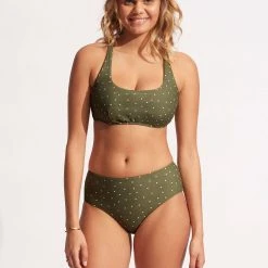 Seafolly Ladies Paradise Garden Wide Side Retro - Avocado Spot