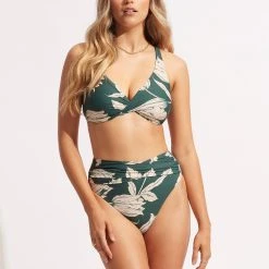Seafolly Ladies Fleur De Bloom High Waist Wrap Front Pant - Evergreen