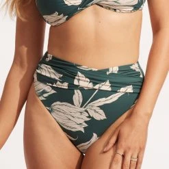 Seafolly Ladies Fleur De Bloom High Waist Wrap Front Pant - Evergreen -Seafolly shop 40643 983 Evergreen 3