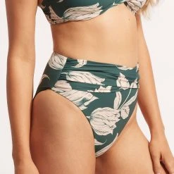 Seafolly Ladies Fleur De Bloom High Waist Wrap Front Pant - Evergreen -Seafolly shop 40643 983 Evergreen 4