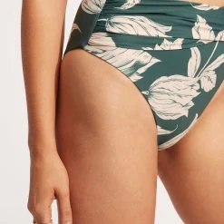 Seafolly Ladies Fleur De Bloom High Waist Wrap Front Pant - Evergreen -Seafolly shop 40643 983 Evergreen 6
