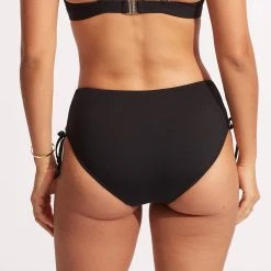 Seafolly Ladies Sun Stripe Wide Side Lace Up Retro - Black -Seafolly shop 40685 947 Black 5