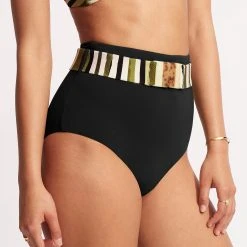 Seafolly Ladies Sun Stripe High Waisted Pant With Belt - Avocado -Seafolly shop 40686 947 Avocado 4