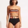 Seafolly Ladies Sun Stripe High Waisted Pant With Belt - Black -Seafolly shop 40686 947 Black 1