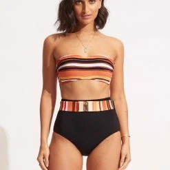 Seafolly Ladies Sun Stripe High Waisted Pant With Belt - Black