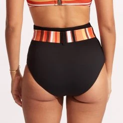 Seafolly Ladies Sun Stripe High Waisted Pant With Belt - Black -Seafolly shop 40686 947 Black 5