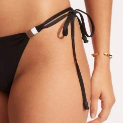 Seafolly Ladies Sun Stripe Tie Side Rio Pant - Black -Seafolly shop 40688 947 Black 6