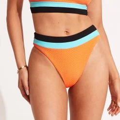 Seafolly Ladies Slice Of Splice High Waisted Bikini Bottom - Tango -Seafolly shop 40697 990 Tango 3