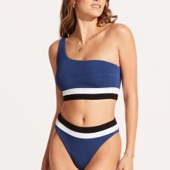 Seafolly Ladies Slice Of Splice High Waisted Bikini Bottom - Ultramarine