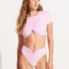 Seafolly Ladies Sorrento Stripe High Waisted Bikini Bottom - Parfait Pink -Seafolly shop 40720 027 ParfaitPnk 3