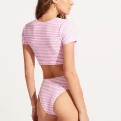 Seafolly Ladies Sorrento Stripe High Waisted Bikini Bottom - Parfait Pink -Seafolly shop 40720 027 ParfaitPnk 6