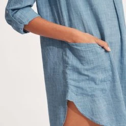 Seafolly Ladies Boyfriend Beach Shirt - Chambray 9 Seafolly Ladies Boyfriend Beach Shirt - Chambray -Seafolly shop 52815 TO Chambray 4