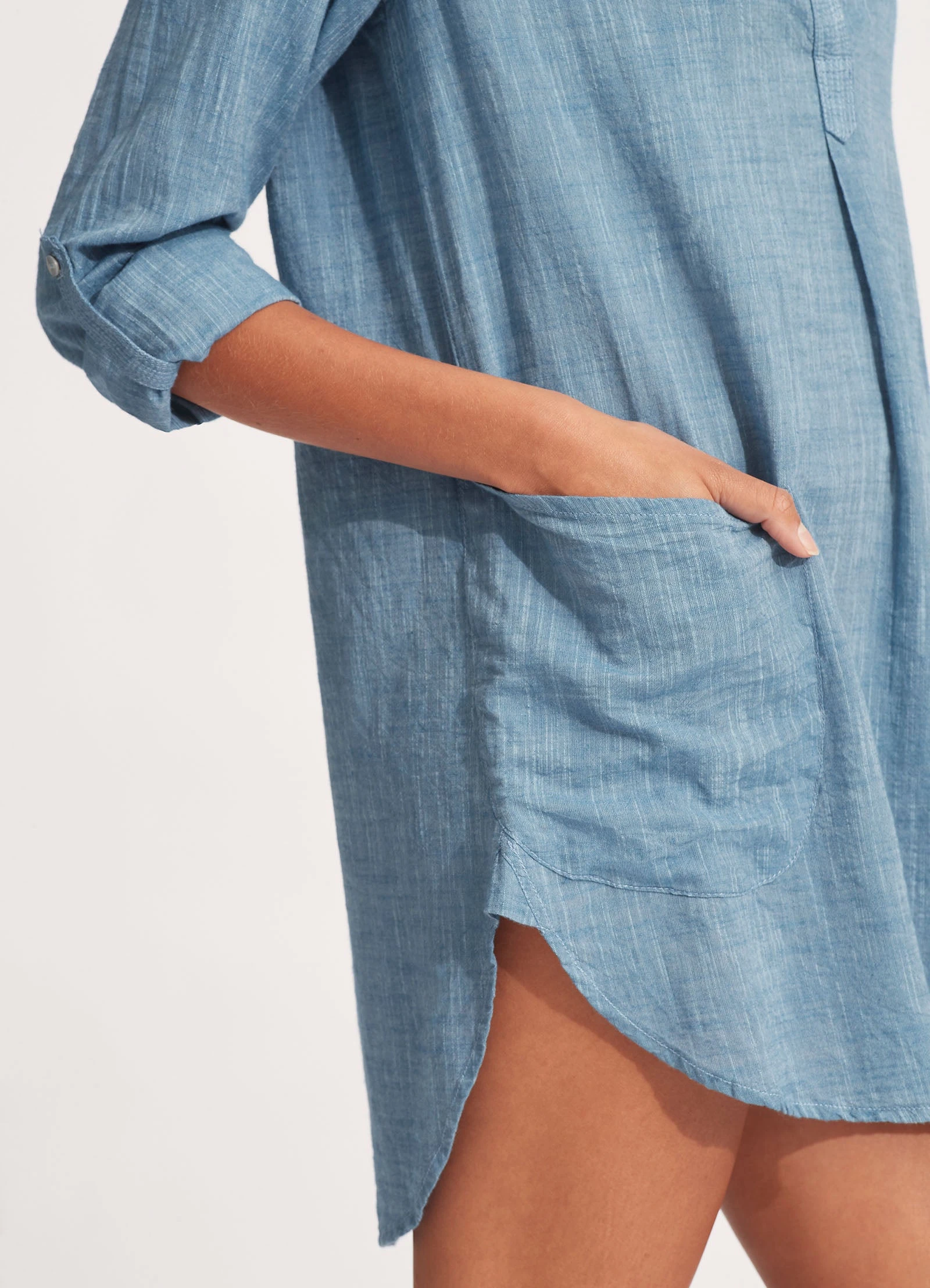 Seafolly Ladies Boyfriend Beach Shirt - Chambray 6 Seafolly Ladies Boyfriend Beach Shirt - Chambray - Image 4