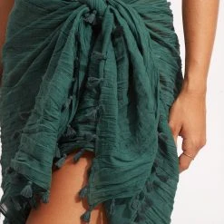 Seafolly Ladies Cotton Gauze Sarong - Evergreen -Seafolly shop 52965 SG Evergreen 5