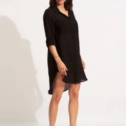 Seafolly Ladies Crinkle Twill Beach Shirt - Black -Seafolly shop 53108 CU Black 3