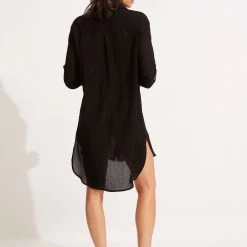 Seafolly Ladies Crinkle Twill Beach Shirt - Black -Seafolly shop 53108 CU Black 4