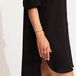 Seafolly Ladies Crinkle Twill Beach Shirt - Black -Seafolly shop 53108 CU Black 5
