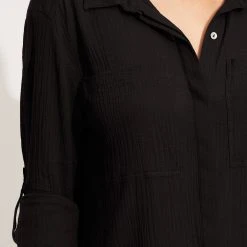 Seafolly Ladies Crinkle Twill Beach Shirt - Black -Seafolly shop 53108 CU Black 6