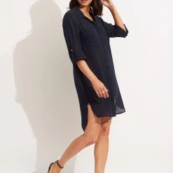 Seafolly Ladies Crinkle Twill Beach Shirt - Indigo 9 Seafolly Ladies Crinkle Twill Beach Shirt - Indigo -Seafolly shop 53108 CU Indigo 2