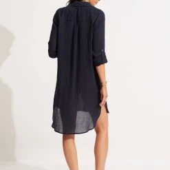 Seafolly Ladies Crinkle Twill Beach Shirt - Indigo 11 Seafolly Ladies Crinkle Twill Beach Shirt - Indigo -Seafolly shop 53108 CU Indigo 4