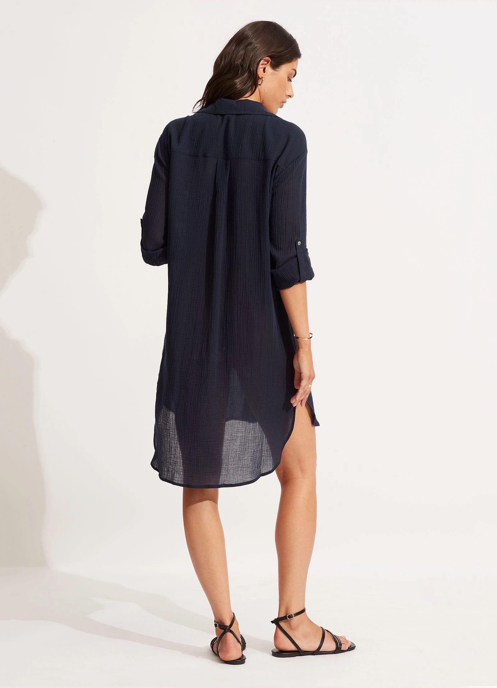 Seafolly Ladies Crinkle Twill Beach Shirt - Indigo 6 Seafolly Ladies Crinkle Twill Beach Shirt - Indigo - Image 4