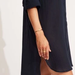 Seafolly Ladies Crinkle Twill Beach Shirt - Indigo 12 Seafolly Ladies Crinkle Twill Beach Shirt - Indigo -Seafolly shop 53108 CU Indigo 5