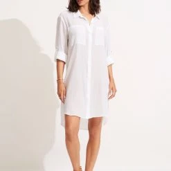 Seafolly Ladies Crinkle Twill Beach Shirt - White